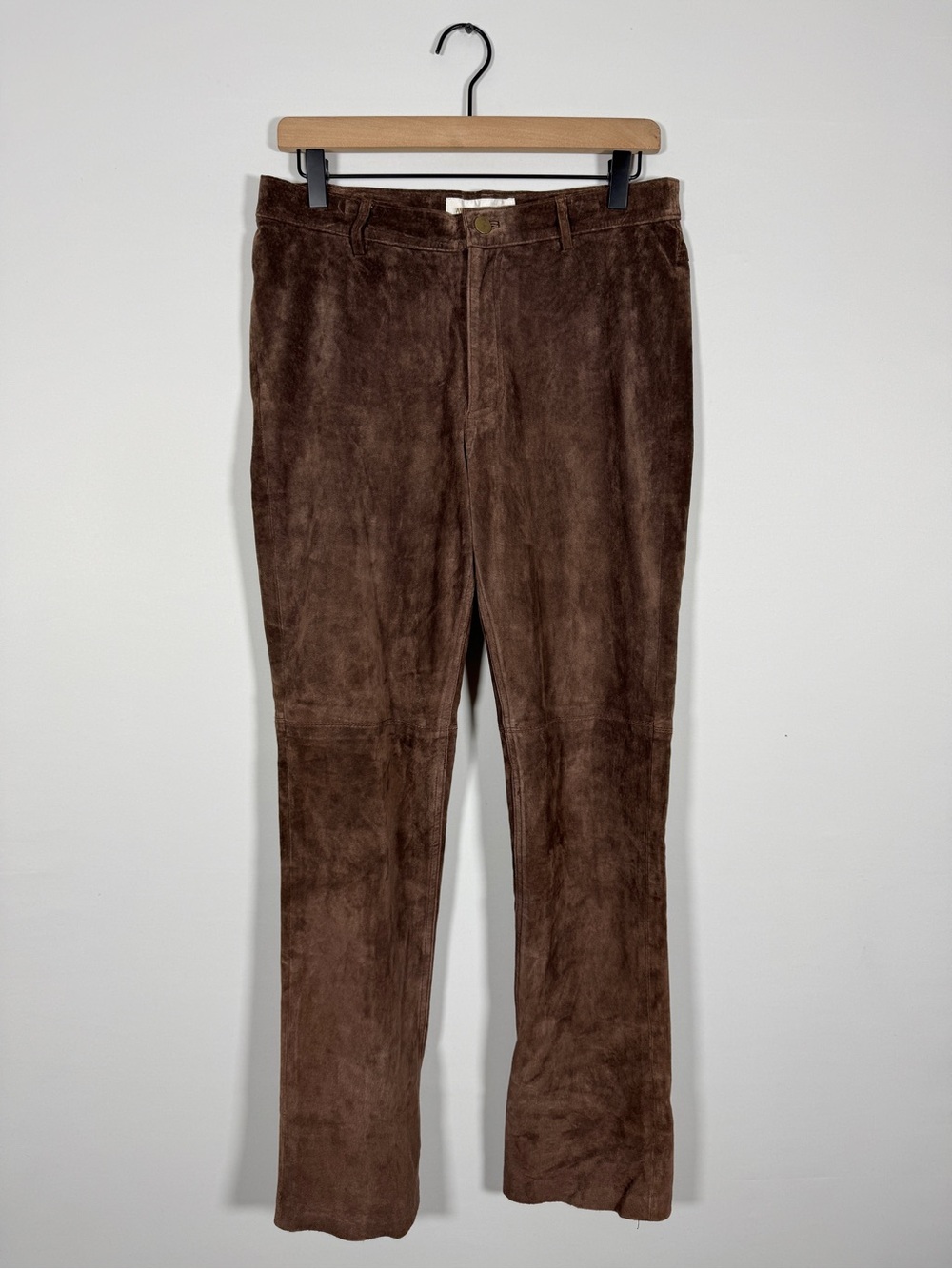 WP70 {Margaret Godfrey} Brown Genuine Suede Leather Straight Leg Pants